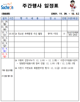 정동면주간행사표(11.29.~12.5.)